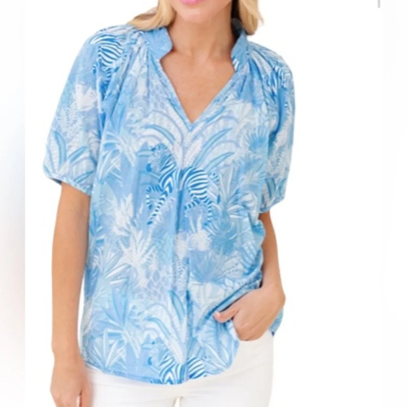 Sheridan French Dana Blouse French Blue Zebra - Picture 2 of 7